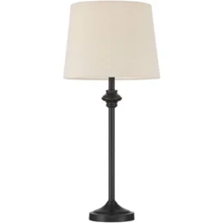 360 Lighting Lynn Modern Industrial Buffet Table Lamps 26" High Set Of 2 Dark Bronze Metal Oatmeal Drum Shade For Bedroom Living Room Bedside Office -360 Lighting GUEST 372f41b5 50b5 4d31 87b1 aba8628b9618