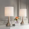 360 Lighting Zofia Modern Accent Table Lamps 13" High Set Of 2 Brushed Nickel Silver Tapered Metal Touch On Off White Fabric Drum Shade For Bedroom -360 Lighting GUEST 3773be17 479a 4a73 a903 0ee1e3a9d8f0