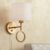 360 Lighting Amidon Modern Wall Lamp Warm Brass Metal Plug-in 8" Light Fixture White Fabric Drum Shade For Bedroom Reading Living Room House Home -360 Lighting GUEST 37910ed4 5453 49c9 afe8 f68185bbff41