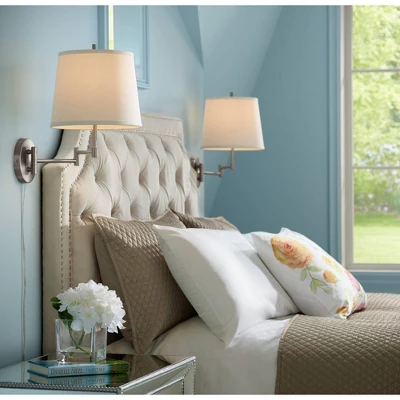 360 Lighting Oray Modern Swing Arm Wall Lamps Set Of 2 Brushed Nickel Plug-in Light Fixture Off White Cotton Drum Shade For Bedroom Living Room House 9 360 Lighting Oray Modern Swing Arm Wall Lamps Set Of 2 Brushed Nickel Plug-in Light Fixture Off White Cotton Drum Shade For Bedroom Living Room House - Image 7