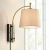 360 Lighting Chester Modern Swing Arm Wall Lamp Brass Black Plug-in Light Fixture Tan Drum Shade For Bedroom Bedside Living Room Reading Home House -360 Lighting GUEST 3c457107 52ec 4845 82ca 88146e439d7a