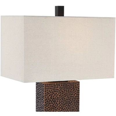 360 Lighting Caldwell Rustic Farmhouse Table Lamps 24.75" High Set Of 2 Bronze Hammered Fabric Rectangular Shade For Bedroom Living Room Bedside 4 360 Lighting Caldwell Rustic Farmhouse Table Lamps 24.75" High Set Of 2 Bronze Hammered Fabric Rectangular Shade For Bedroom Living Room Bedside - Image 2