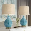 360 Lighting Modern Table Lamps 24" High Set Of 2 Coastal Ceramic Sky Blue Glaze Linen Fabric Drum Shade For Living Room Family Bedroom -360 Lighting GUEST 3ce3d6d0 2b9a 4ac2 9325 c82bf92b3758