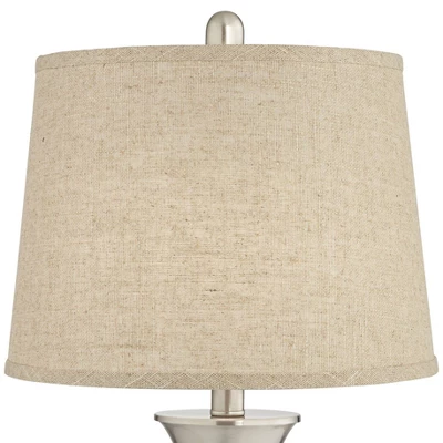 360 Lighting Seymore Modern Table Lamps 26" High Set Of 2 With USB Port Silver LED Touch On Off Burlap Linen Drum Shade For Bedroom Living Room Desk 6 360 Lighting Seymore Modern Table Lamps 26" High Set Of 2 With USB Port Silver LED Touch On Off Burlap Linen Drum Shade For Bedroom Living Room Desk - Image 4