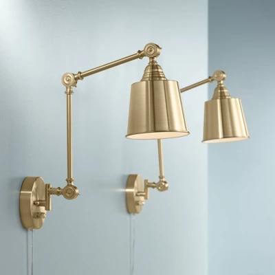 360 Lighting Mendes Modern Swing Arm Wall Lamps Set Of 2 Brass Gold Plug-in Light Fixture Metal Shade For Bedroom Bedside Living Room Reading House 3 360 Lighting Mendes Modern Swing Arm Wall Lamps Set Of 2 Brass Gold Plug-in Light Fixture Metal Shade For Bedroom Bedside Living Room Reading House