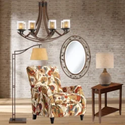 360 Lighting Emma Modern Mid Century Accent Table Lamp 21" High Wood Brown Ceramic Oatmeal Drum Shade For Bedroom Living Room Bedside Nightstand Home -360 Lighting GUEST 3dbbb9e9 c58b 4bf1 878b ddb3662407ab