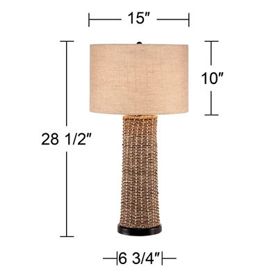 360 Lighting Coastal Table Lamp 28.5" Tall Woven Seagrass Burlap Drum Shade For Living Room Family Bedroom Bedside Nightstand Office 8 360 Lighting Coastal Table Lamp 28.5" Tall Woven Seagrass Burlap Drum Shade For Living Room Family Bedroom Bedside Nightstand Office - Image 6