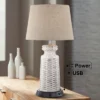 360 Lighting Helene Country Cottage Table Lamp 26" High Cream White Ceramic With Dimmable USB Workstation Base Tan Drum Linen For Living Room Desk -360 Lighting GUEST 3e843159 a1ce 4ec5 af94 f2079a3e39d8