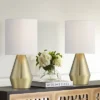 360 Lighting Marty Modern Accent Table Lamps 14 3/4" High Set Of 2 Brass Metal White Cylinder Shade For Bedroom Bedside Nightstand Office Kids House -360 Lighting GUEST 3eade343 eff0 44bb 8398 a2a93201a975