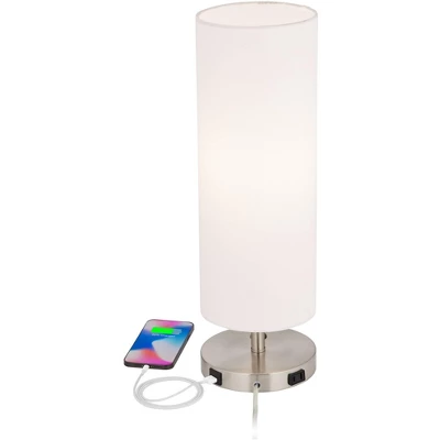 360 Lighting Heyburn Modern Accent Table Lamps 20" High Set Of 2 Brushed Nickel With USB And AC Power Outlet In Base White Cylinder Shade For Desk 4 360 Lighting Heyburn Modern Accent Table Lamps 20" High Set Of 2 Brushed Nickel With USB And AC Power Outlet In Base White Cylinder Shade For Desk - Image 2