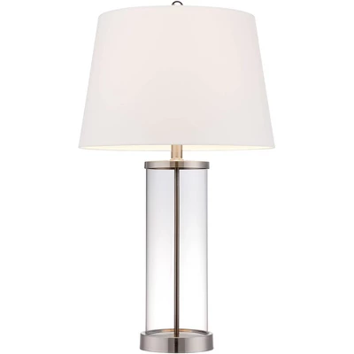 360 Lighting Coastal Table Lamp 26.25" High Clear Glass Cylinder Steel Fillable White Drum Shade For Living Room Family Bedroom Bedside Office 8 360 Lighting Coastal Table Lamp 26.25" High Clear Glass Cylinder Steel Fillable White Drum Shade For Living Room Family Bedroom Bedside Office - Image 6