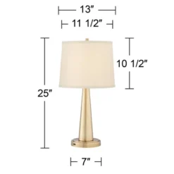 360 Lighting Modern Table Lamps 25" High Set Of 2 With USB Charging Port Brass Metal Beige Drum Shade For Bedroom Living Room House Desk Bedside Home -360 Lighting GUEST 42548b1c fd0e 406e b52a 9c5dd002a87b