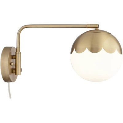 360 Lighting Kelowna Mid Century Modern Swing Arm Wall Lamp Brass Plug-in Light Fixture Globe Glass Shade For Bedroom Bedside Living Room Reading Home 6 360 Lighting Kelowna Mid Century Modern Swing Arm Wall Lamp Brass Plug-in Light Fixture Globe Glass Shade For Bedroom Bedside Living Room Reading Home - Image 4