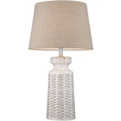 360 Lighting Helene Country Cottage Table Lamp 26" High Cream White Glaze Linen Tan Drum Shade For Bedroom Living Room Bedside Nightstand Office House -360 Lighting GUEST 433d62e9 b839 4c2a a02c 2286d855b28e