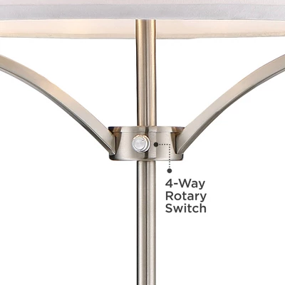 360 Lighting Modern Floor Lamp 62" Tall Black And Brushed Steel Column White Linen Drum Shade For Living Room Reading Bedroom Office 6 360 Lighting Modern Floor Lamp 62" Tall Black And Brushed Steel Column White Linen Drum Shade For Living Room Reading Bedroom Office - Image 4