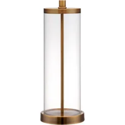 360 Lighting Coastal Table Lamp 26" High Glass Cylinder Gold Fillable White Drum Shade For Living Room Family Bedroom Bedside Nightstand -360 Lighting GUEST 4426776d a216 4ff9 9f89 ab5b29f474bc