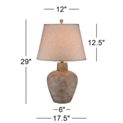 360 Lighting Bentley Rustic Farmhouse Table Lamp 29" Tall Brown Leaf Textured Hammered Pot Off White Empire Shade For Bedroom Living Room House Home -360 Lighting GUEST 44ee5b2d fa65 497d 845f af451a670f7f