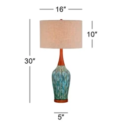 360 Lighting Rocco Modern Mid Century Table Lamps 30" Tall Set Of 2 Blue Teal Glaze Ceramic Linen Drum Shade For Bedroom Living Room Nightstand Home -360 Lighting GUEST 459f167a f471 4ea6 9d99 a9162be0834c