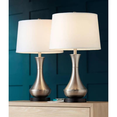 360 Lighting Simon Modern Table Lamps 25 1/2" High Set Of 2 Brushed Nickel With USB Charging Port White Fabric Drum Shade For Bedroom Living Room Desk 8 360 Lighting Simon Modern Table Lamps 25 1/2" High Set Of 2 Brushed Nickel With USB Charging Port White Fabric Drum Shade For Bedroom Living Room Desk - Image 6