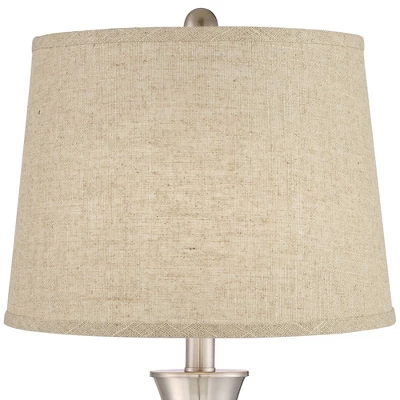 360 Lighting Simon Modern Table Lamps 25 1/2" High Set Of 2 Brushed Nickel With USB Charging Port Burlap Fabric Drum Shade For Bedroom Bedside Desk 3 360 Lighting Simon Modern Table Lamps 25 1/2" High Set Of 2 Brushed Nickel With USB Charging Port Burlap Fabric Drum Shade For Bedroom Bedside Desk