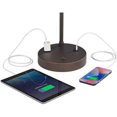 360 Lighting Colby Modern Desk Lamp 21" High Bronze With USB And AC Power Outlet In Base White Linen Drum Shade For Bedroom Living Room Office Family 5 360 Lighting Colby Modern Desk Lamp 21" High Bronze With USB And AC Power Outlet In Base White Linen Drum Shade For Bedroom Living Room Office Family - Image 3