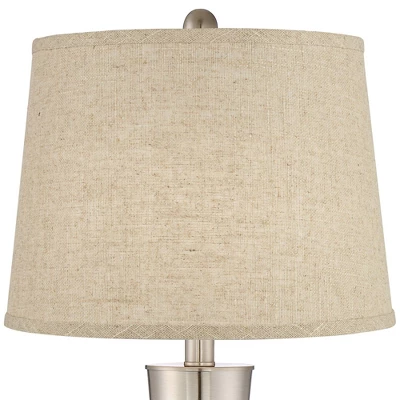 360 Lighting Geoff Modern Table Lamps 26" High Set Of 2 Brushed Nickel With USB Charging Port Cream Burlap Drum Shade For Bedroom Living Room Desk 3 360 Lighting Geoff Modern Table Lamps 26" High Set Of 2 Brushed Nickel With USB Charging Port Cream Burlap Drum Shade For Bedroom Living Room Desk