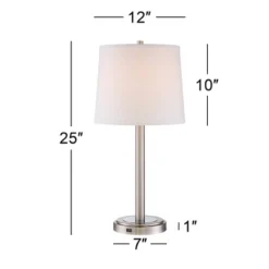 360 Lighting Camile Modern Table Lamps 25" High Set Of 2 Brushed Nickel With Table Top Dimmers USB Charging Port Off White Drum Shade For Office Desk -360 Lighting GUEST 4834b278 013c 4614 b210 0838bf7afeb4