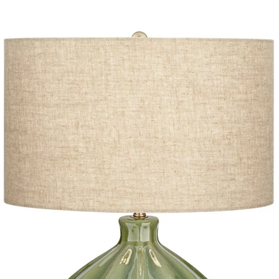 360 Lighting Gordy Modern Accent Table Lamp Handcrafted 20 1/2" High Ribbed Green Ceramic Oatmeal Fabric Drum Shade For Bedroom Living Room Bedside 5 360 Lighting Gordy Modern Accent Table Lamp Handcrafted 20 1/2" High Ribbed Green Ceramic Oatmeal Fabric Drum Shade For Bedroom Living Room Bedside - Image 3