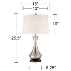 360 Lighting Simon Modern Table Lamps 25 1/2" High Set Of 2 Brushed Nickel With USB Charging Port And Table Top Dimmers White Fabric For Home Desk -360 Lighting GUEST 48701293 a8ca 43f9 a436 e381dbf3673b