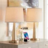 360 Lighting Modern Table Lamps 25" High Set Of 2 With USB Charging Port Brass Metal Beige Drum Shade For Bedroom Living Room House Desk Bedside Home -360 Lighting GUEST 4a4f7625 fbdc 491f 9d83 585683b55810