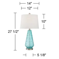 360 Lighting Dylan Modern Coastal Table Lamps 27 1/2" Tall Set Of 2 Blue Textured Diamond Glass White Fabric Drum Shade For Bedroom Living Room House -360 Lighting GUEST 4a7289e6 cd13 4b6e b35b 890f1ff90610