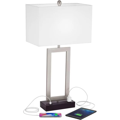 360 Lighting Todd Modern Table Lamp 30" Tall Steel Open Rectangle With USB And AC Power Outlet In Base White Shade For Bedroom Living Room Bedside 4 360 Lighting Todd Modern Table Lamp 30" Tall Steel Open Rectangle With USB And AC Power Outlet In Base White Shade For Bedroom Living Room Bedside - Image 2