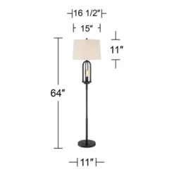 360 Lighting Marcel Rustic Farmhouse Floor Lamp 64" Tall Black Metal With LED Nightlight Natural Linen Drum Shade For Living Room Bedroom Office House -360 Lighting GUEST 4be6ce2d 3689 4d1d 9438 76d26cd64390