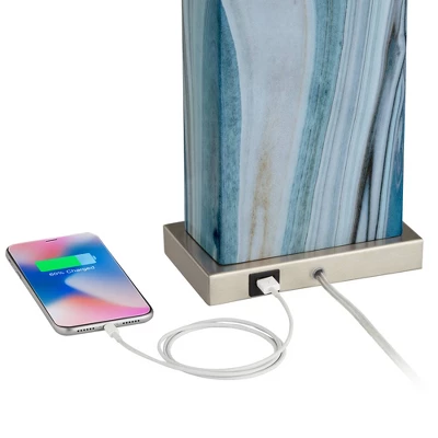 360 Lighting Connie Modern Table Lamps 25" High Set Of 2 Blue Faux Marble With USB Charging Ports LED White Shade For Bedroom Living Room House Desk 5 360 Lighting Connie Modern Table Lamps 25" High Set Of 2 Blue Faux Marble With USB Charging Ports LED White Shade For Bedroom Living Room House Desk - Image 3