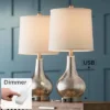 360 Lighting Ledger Modern Accent Table Lamps 21 3/4" High Set Of 2 Mercury Glass With USB Charging Port Table Top Dimmers Off-White Shade For Desk -360 Lighting GUEST 526fa52e 4cfe 4072 bfac 0c410ab6146d