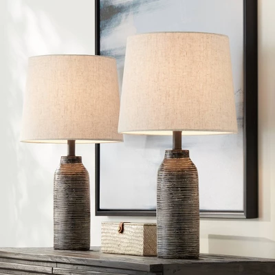 360 Lighting 24" High Mid Century Modern Farmhouse Rustic Table Lamps Set Of 2 Black Finish Oatmeal Shade Living Room Bedroom Bedside Nightstand House 3 360 Lighting 24" High Mid Century Modern Farmhouse Rustic Table Lamps Set Of 2 Black Finish Oatmeal Shade Living Room Bedroom Bedside Nightstand House