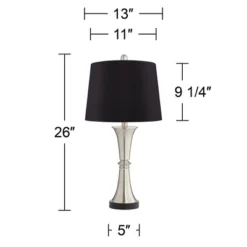 360 Lighting Seymore Modern Table Lamps 26" High Set Of 2 Silver With USB Charging Port LED Touch On Off Black Faux Silk Drum Shade For Bedroom Desk -360 Lighting GUEST 55412ef0 d3d6 4b5d 8249 88398273a629