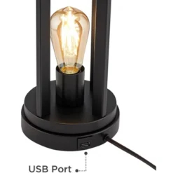 360 Lighting Marcel Industrial Table Lamps 24 1/4" High Set Of 2 Black With LED Nightlight USB Port Natural Shade For Bedroom Living Room House Desk -360 Lighting GUEST 575ec9d3 9007 4e91 b9d9 92fb093548cd 2