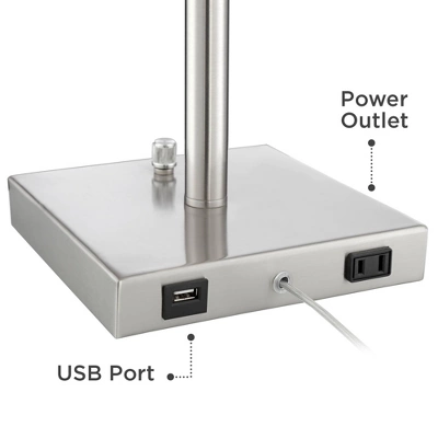 360 Lighting Andre Modern Table Lamps Set Of 2 With Square Risers 28 1/4" Tall Silver Metal USB And AC Power Outlet In Base White Drum Shade For Desk 6 360 Lighting Andre Modern Table Lamps Set Of 2 With Square Risers 28 1/4" Tall Silver Metal USB And AC Power Outlet In Base White Drum Shade For Desk - Image 4