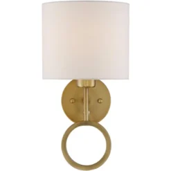 360 Lighting Amidon Modern Wall Lamp Warm Brass Metal Plug-in 8" Light Fixture White Fabric Drum Shade For Bedroom Reading Living Room House Home -360 Lighting GUEST 57f19755 2561 4a44 97b3 0813f6cba0e4