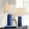 360 Lighting Rico 24 1/2" High Column Mid Century Modern Table Lamps Set Of 2 Blue Ceramic White Shade Living Room Bedroom Bedside Nightstand House