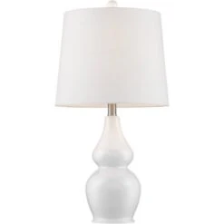 360 Lighting Jane Modern Table Lamps 25" High Set Of 2 White Ceramic Fabric Drum Shade For Bedroom Living Room House Bedside Nightstand Office Family -360 Lighting GUEST 5a70a521 3d45 4b5d 97a9 8f2f821f1a5f