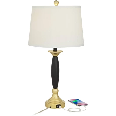 360 Lighting Kamila Traditional Table Lamps 27" Tall Set Of 2 Gold Black With Dual USB Charging Ports White Drum Shade For Bedroom Bedside Family Desk 4 360 Lighting Kamila Traditional Table Lamps 27" Tall Set Of 2 Gold Black With Dual USB Charging Ports White Drum Shade For Bedroom Bedside Family Desk - Image 2
