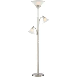 360 Lighting Jordan Modern Torchiere Floor Lamp With Side Lights 71 1/2" Tall Brushed Nickel Alabaster Glass Shade For Living Room Reading Bedroom -360 Lighting GUEST 5f33c8c4 bd5a 4fb8 b18b f88ae94a3774