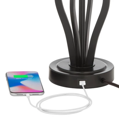 360 Lighting Heather Modern Industrial Table Lamps 25 3/4" High Set Of 2 Dark Iron With USB Charging Port Black Faux Silk Drum Shade For Bedroom Desk 3 360 Lighting Heather Modern Industrial Table Lamps 25 3/4" High Set Of 2 Dark Iron With USB Charging Port Black Faux Silk Drum Shade For Bedroom Desk