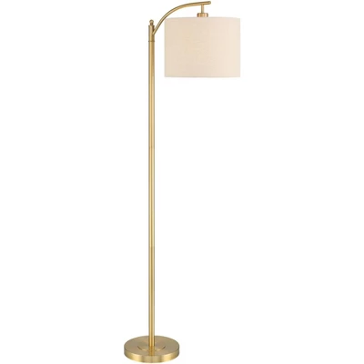 360 Lighting Modern Downbridge Floor Lamp 61 1/2" Tall Warm Gold Metal Off-White Linen Drum Shade For Living Room Reading Bedroom 7 360 Lighting Modern Downbridge Floor Lamp 61 1/2" Tall Warm Gold Metal Off-White Linen Drum Shade For Living Room Reading Bedroom - Image 5