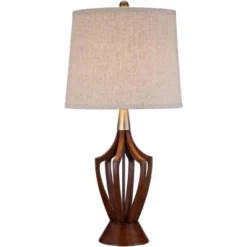 360 Lighting St. Claire Modern Mid Century Table Lamp 30 3/4" Tall Wood Open Vase Taupe Drum Shade For Bedroom Living Room Bedside Nightstand Office -360 Lighting GUEST 606356c4 5e81 44a5 8580 6d1dbd496f4d