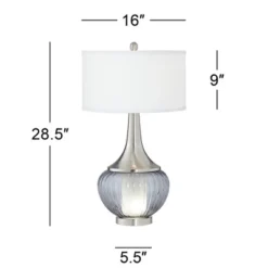 360 Lighting Courtney Modern Table Lamps 28 1/2" Tall Set Of 2 Fluted Smoked Glass With Nightlight White Linen Drum Shade For Living Room Nightstand -360 Lighting GUEST 60ab333c 4920 445c b40e 3ccf9b8671c1