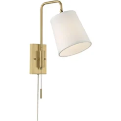 360 Lighting Luca Modern Swing Arm Wall Lamp Warm Brass Metal Plug-in Light Fixture Up Down White Fabric Shade For Bedroom Bedside Living Room Reading -360 Lighting GUEST 6196a389 61fd 4017 acc6 ded4c12aebe0