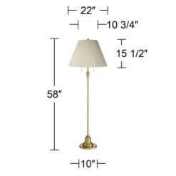 360 Lighting Spenser Retro Art Deco 58" Tall Floor Lamp Brushed Antique Brass Beige Fabric Pleated Empire Shade For Living Room Bedroom -360 Lighting GUEST 6206b149 671d 48e8 86ce 2326c054579f